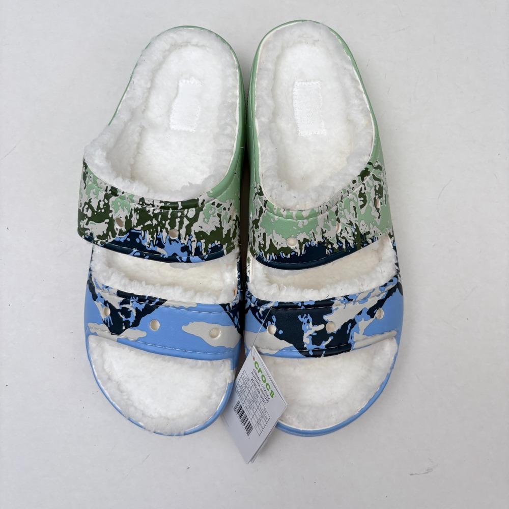Crocs Classic Cozy Summit Sandal Men 10/ Women 12 Furry Blue Green New